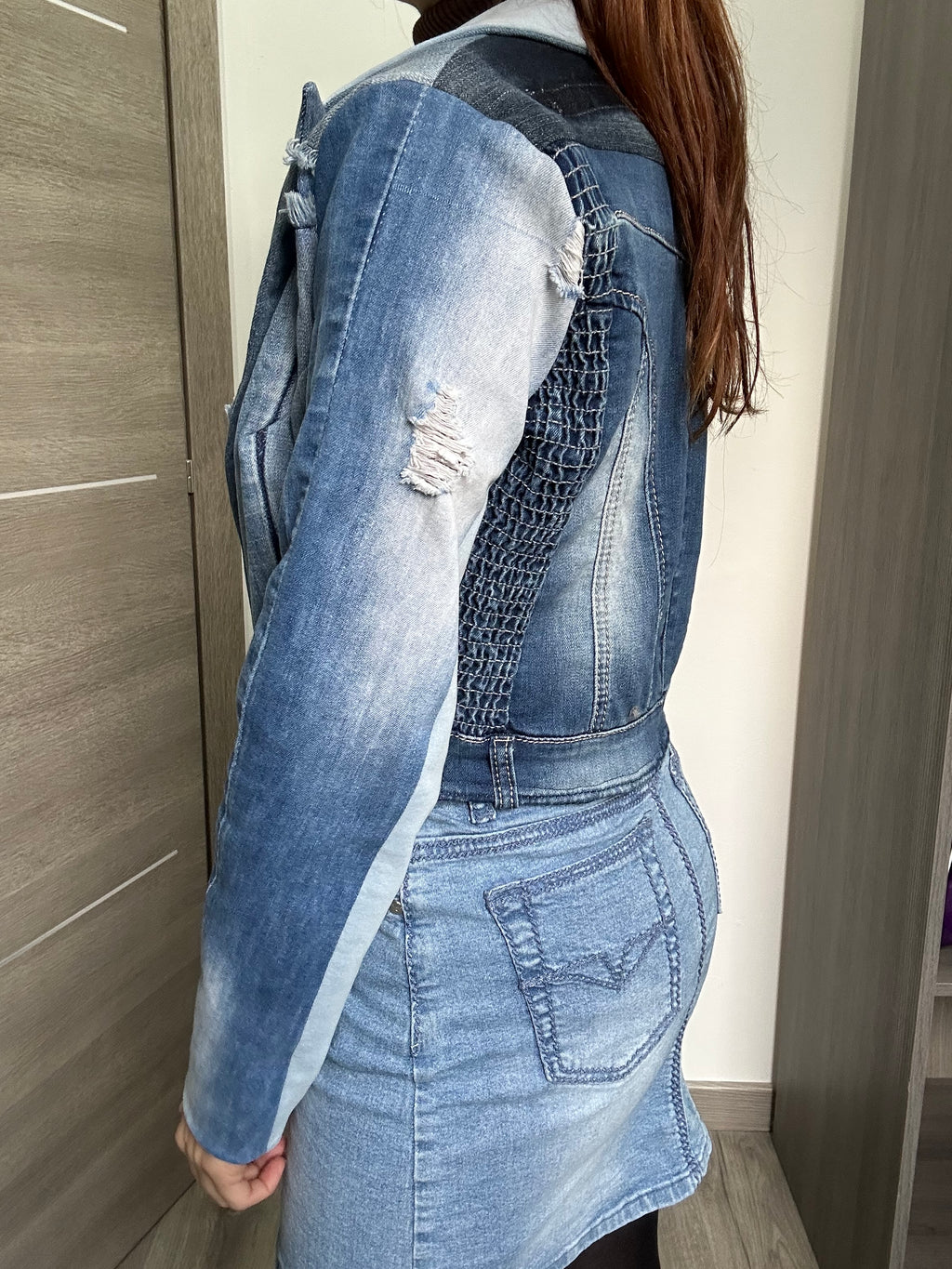 ✨Iris - veste de tailleur patchwork jean Au fil de Lilie-Rose