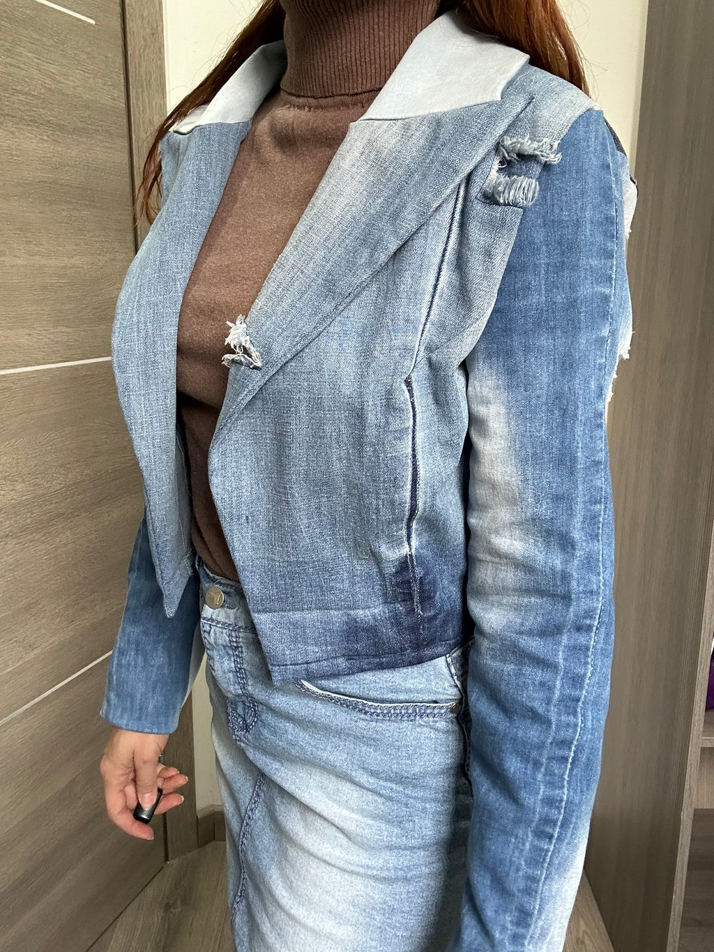 ✨Iris - veste de tailleur patchwork jean Au fil de Lilie-Rose