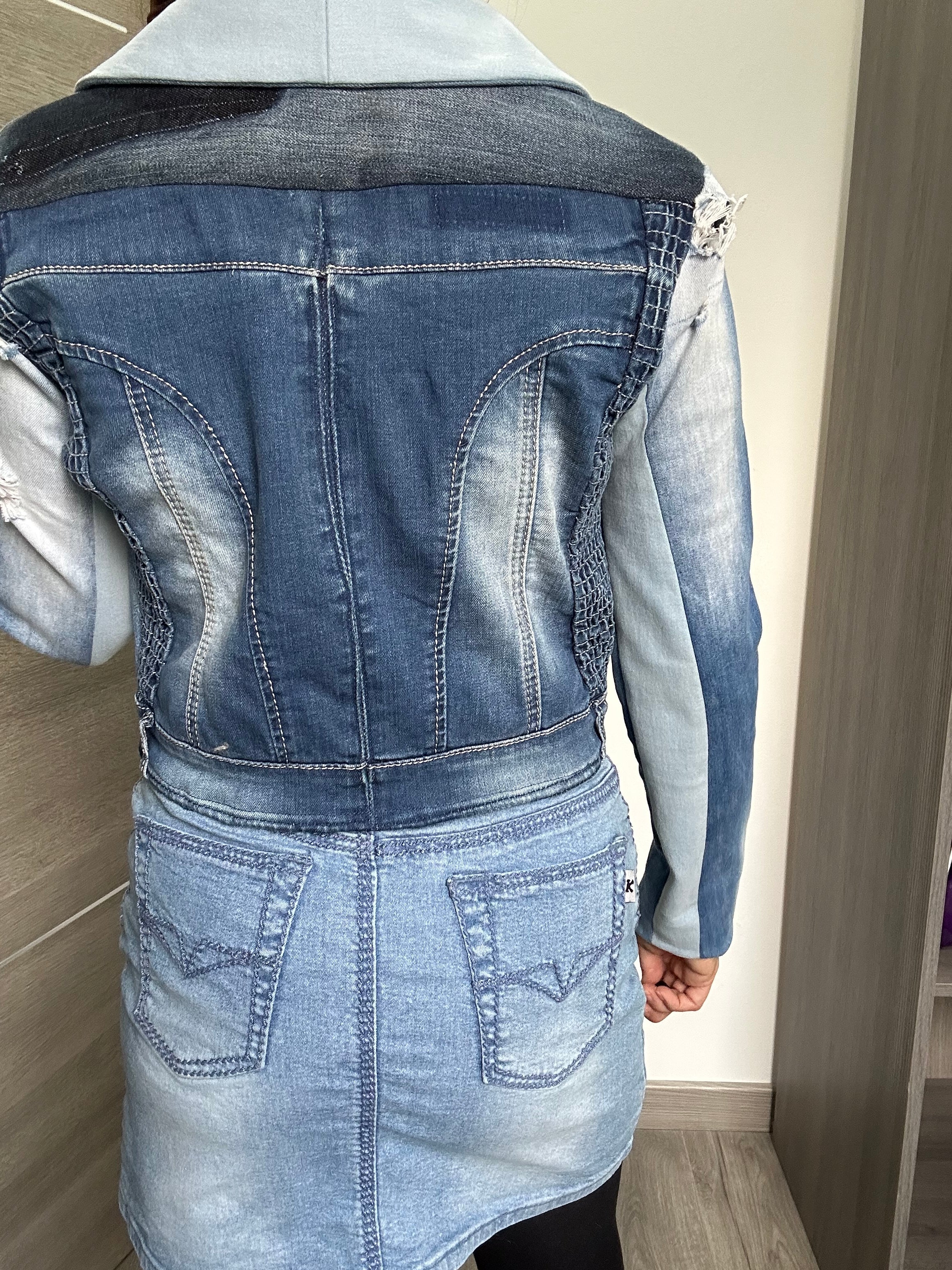 ✨Iris - veste de tailleur patchwork jean Au fil de Lilie-Rose