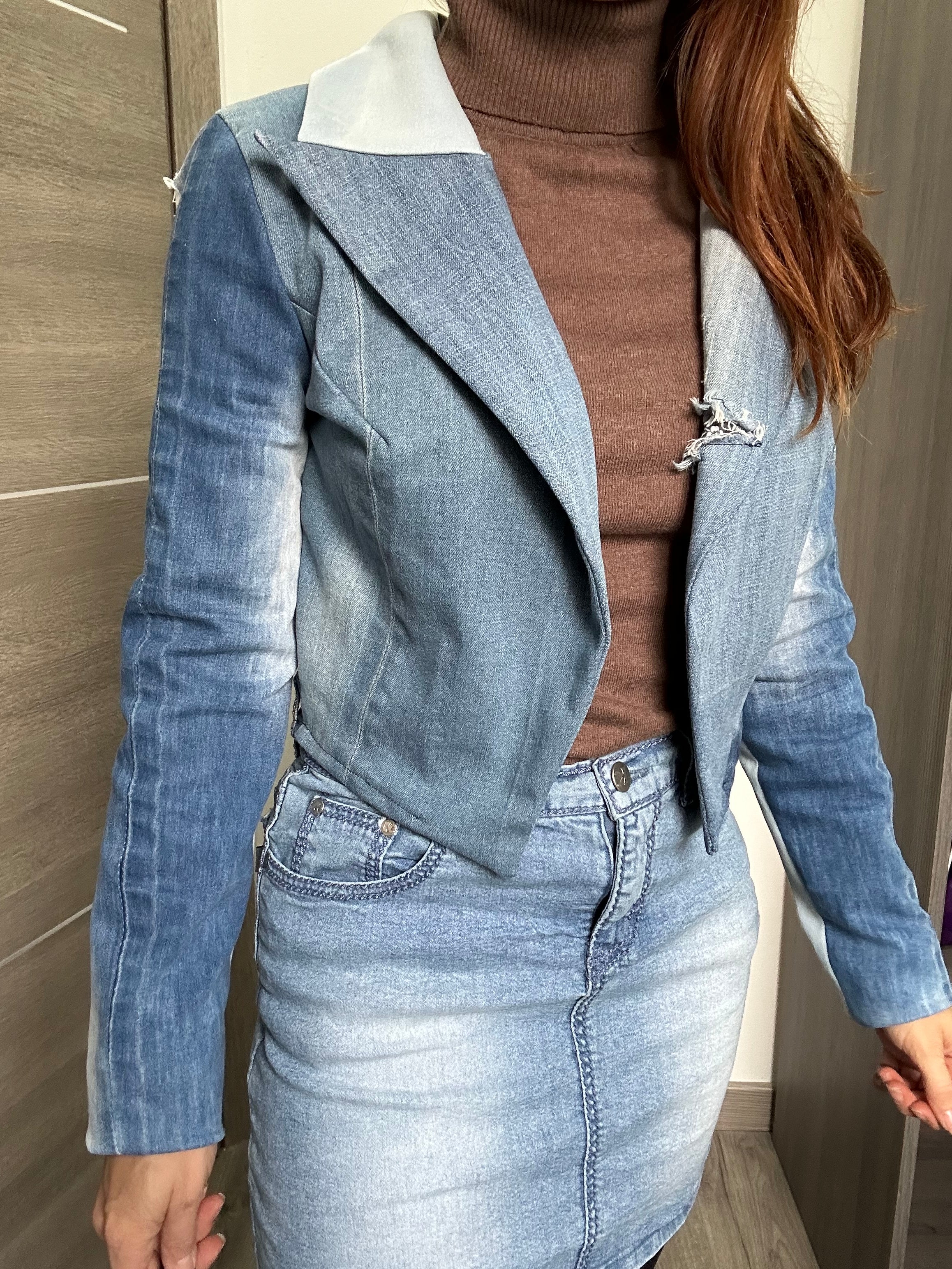 ✨Iris - veste de tailleur patchwork jean Au fil de Lilie-Rose