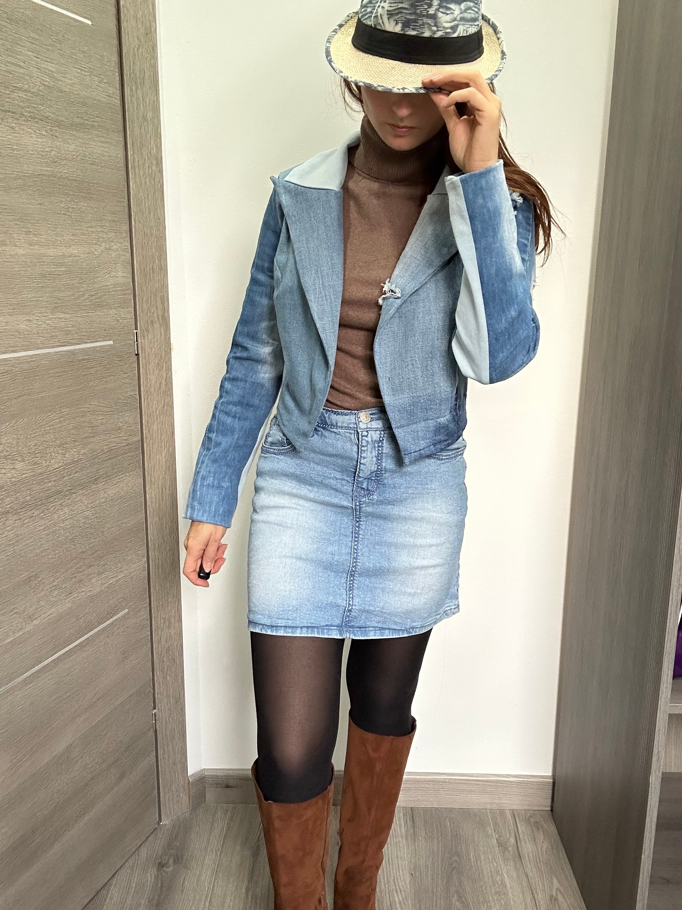 ✨Iris - veste de tailleur patchwork jean Au fil de Lilie-Rose