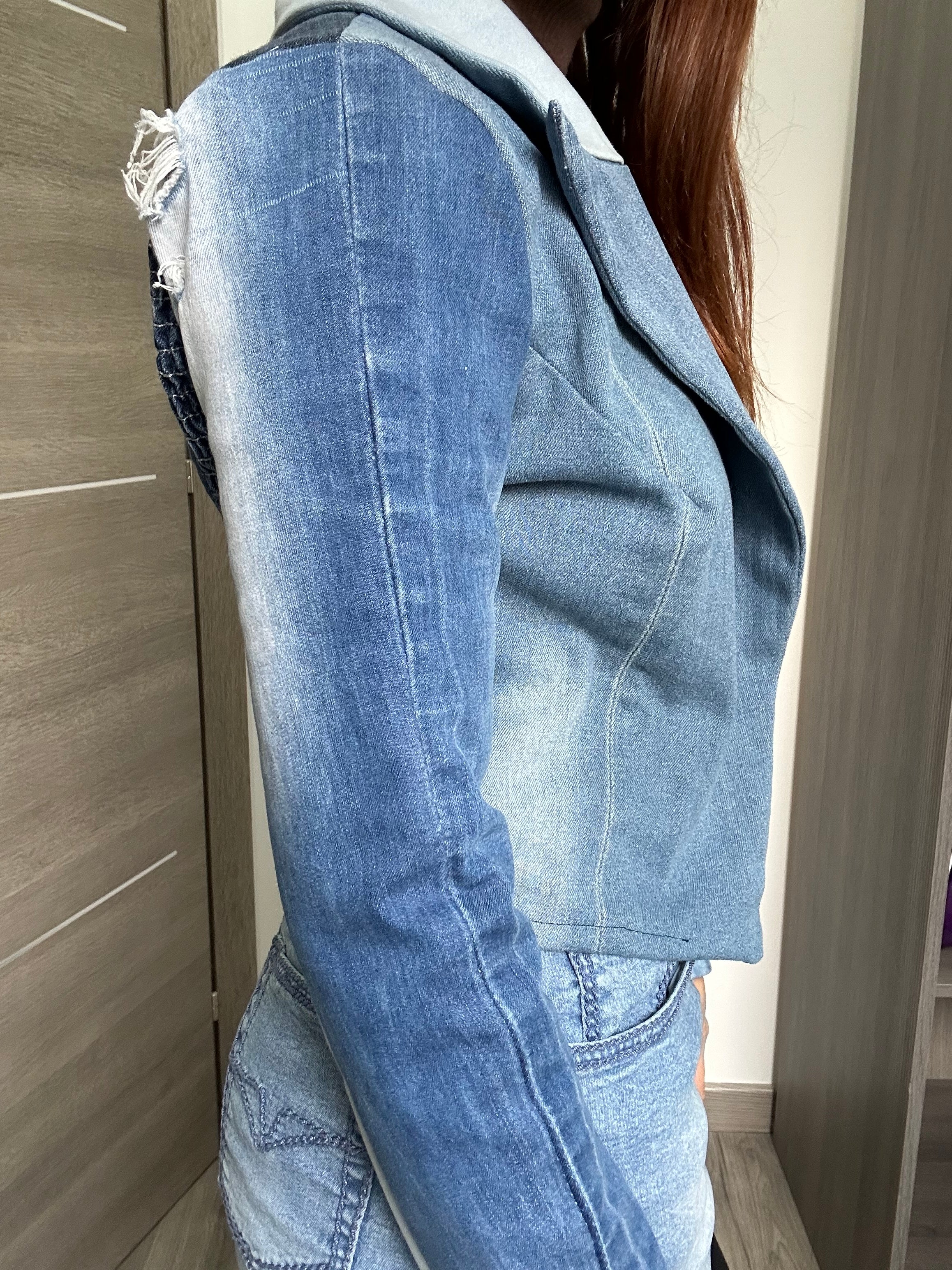 ✨Iris - veste de tailleur patchwork jean Au fil de Lilie-Rose